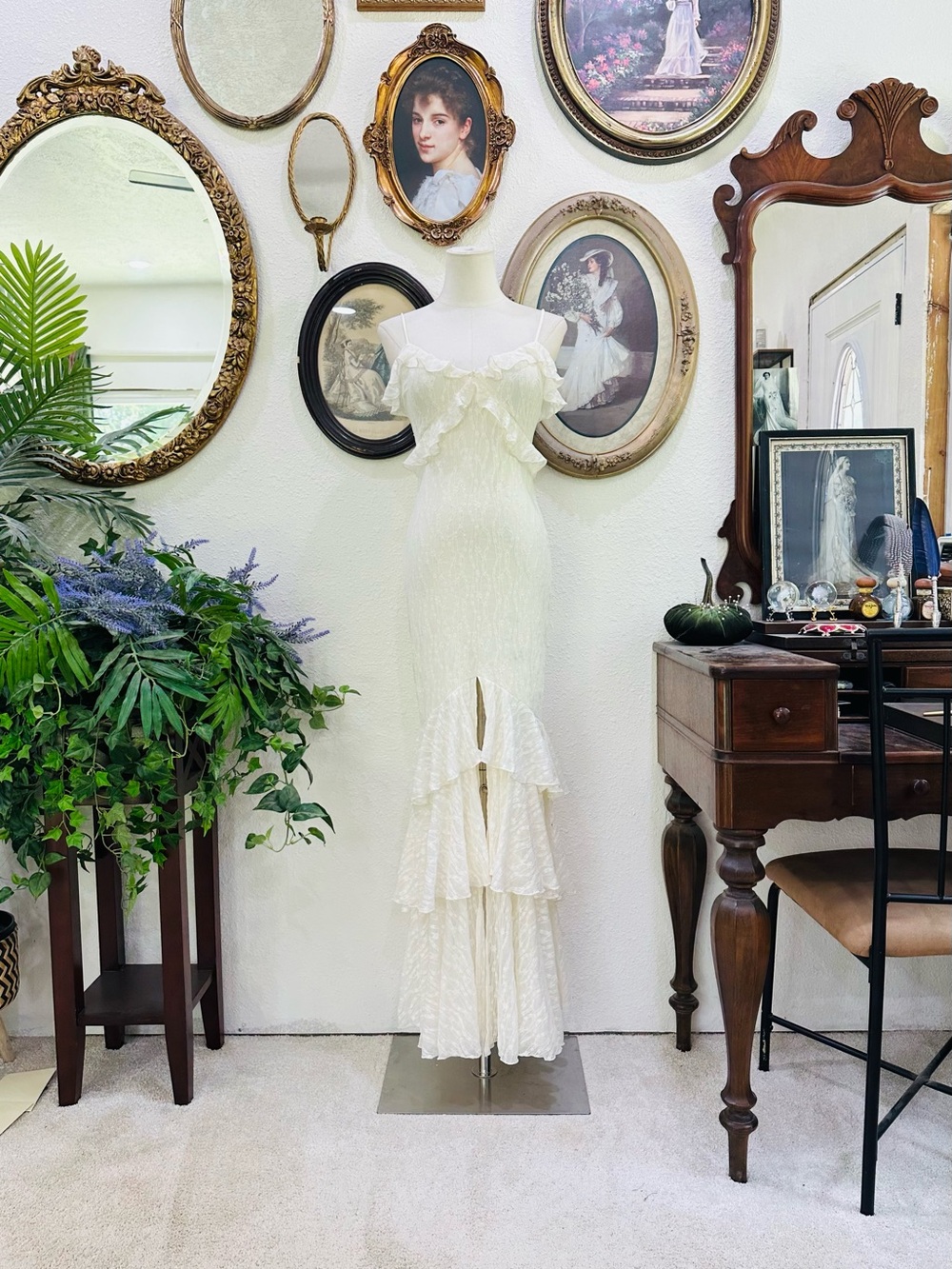 Ivory Ruffled Mermaid Maxi Dress